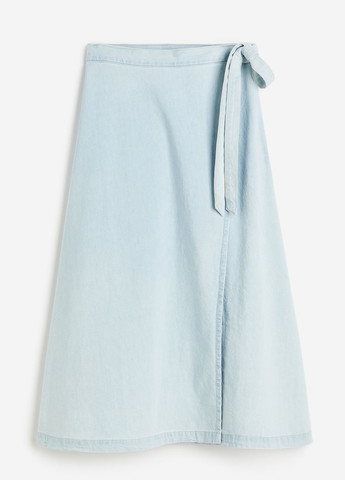 Светло-голубая джинсовая однотонная юбка H&M на запах