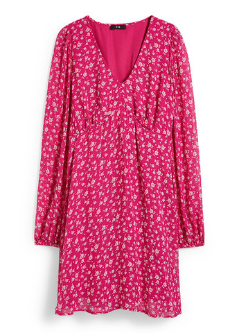 Розовое кэжуал платье в стиле ампир C&A с цветочным принтом