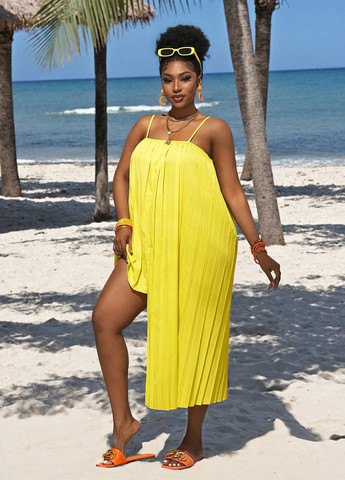 Жовтий кежуал сукня з відкритими плечима SHEIN однотонна