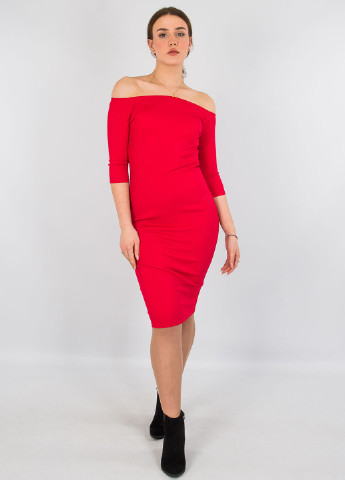 Красное кэжуал платье с открытыми плечами, футляр Only однотонное