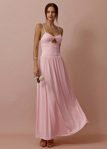 Розовое кэжуал платье с открытыми плечами SHEIN однотонное