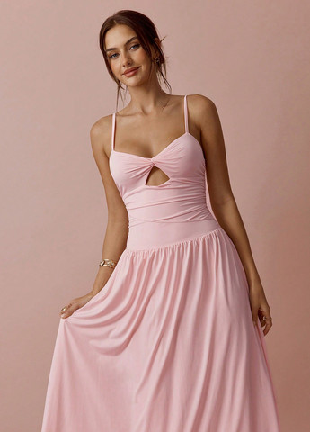 Розовое кэжуал платье с открытыми плечами SHEIN однотонное