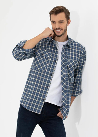 Индиго кэжуал рубашка в клетку Pierre Cardin