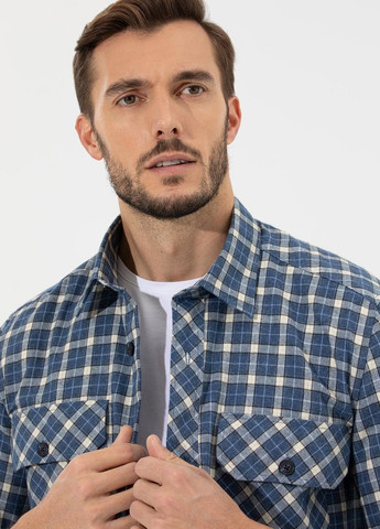 Индиго кэжуал рубашка в клетку Pierre Cardin