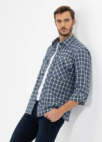 Индиго кэжуал рубашка в клетку Pierre Cardin