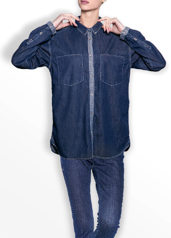 Темно-синяя джинсовая рубашка однотонная Gas с длинным рукавом