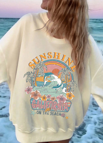 Світло-бежевий світшот SHEIN малюнок без декору (316504135)