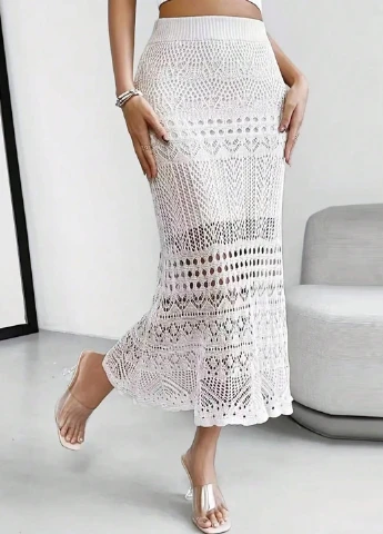 Белая кэжуал однотонная юбка SHEIN