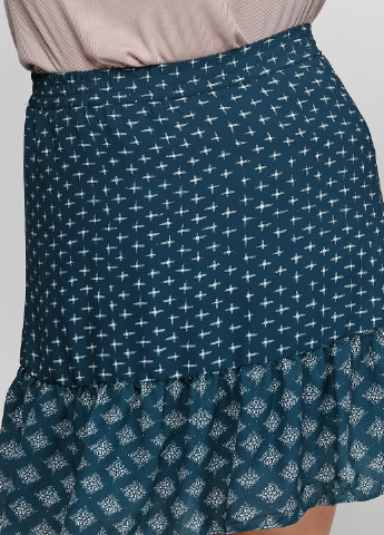 Темно-бирюзовая кэжуал с орнаментом юбка C&A мини