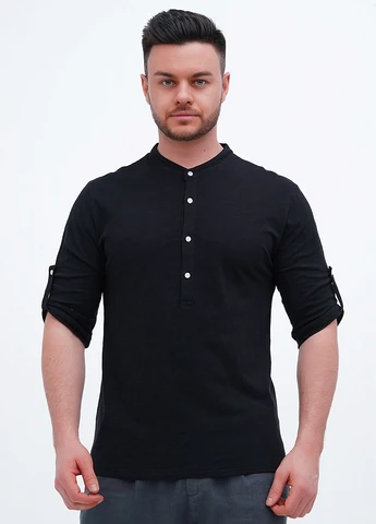 Лонгслів Trend Collection однотонний чорний кежуали бавовна, трикотаж