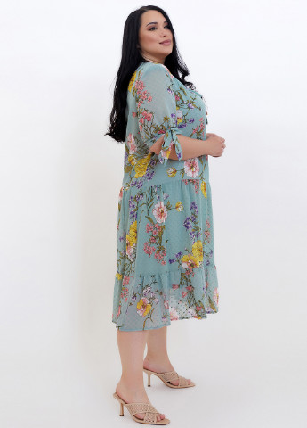 Мятное кэжуал платье а-силуэт A'll Posa с цветочным принтом