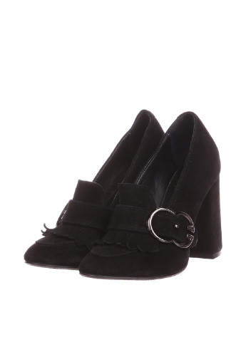 Черные женские кэжуал туфли с кисточками, с пряжкой на высоком каблуке - фото