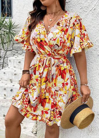 Комбінована кежуал сукня кльош SHEIN з квітковим принтом