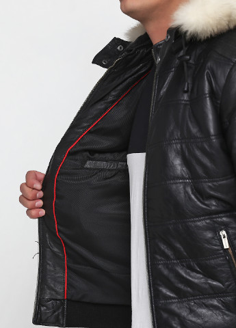 Черная зимняя куртка кожаная Rochas