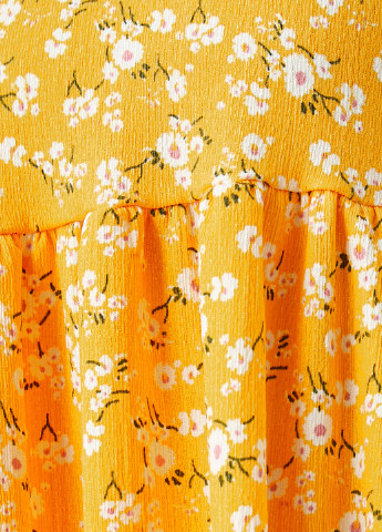 Желтое кэжуал платье клеш, с открытой спиной KOTON с цветочным принтом
