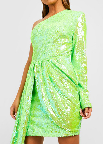 Салатова коктейльна, вечірня сукня на одне плече Boohoo однотонна