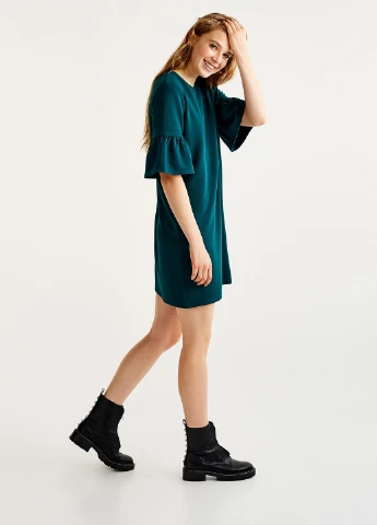 Изумрудное кэжуал платье а-силуэт Pull & Bear однотонное