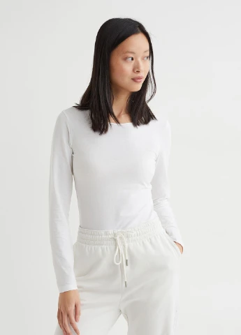 Лонгслів,білий, H&M Basic (254655586)