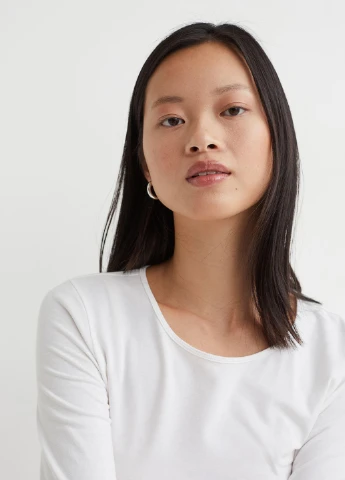 Лонгслів,білий, H&M Basic (254655586)