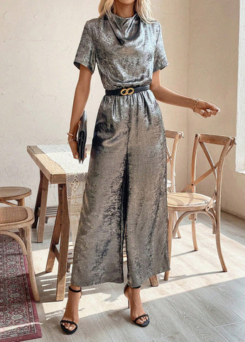 Комбинезон SHEIN комбинезон-брюки однотонный серебряный вечерний полиэстер