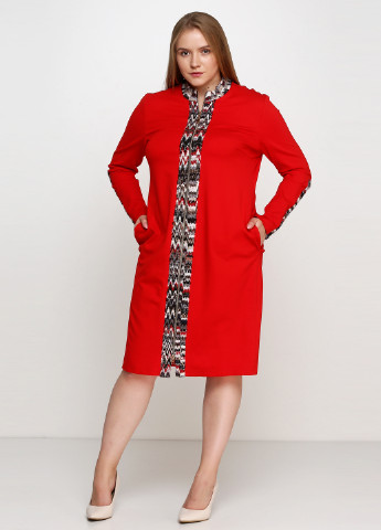 Красное кэжуал платье миди Алеся с абстрактным узором