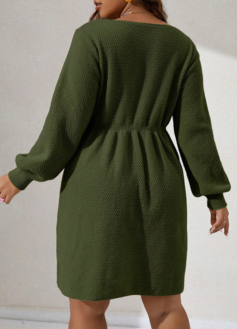 Оливковое (хаки) кэжуал платье клеш, платье-свитер SHEIN однотонное