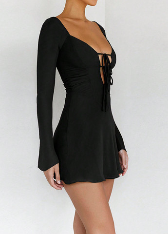 Чорна кежуал, коктейльна сукня з відкритою спиною SHEIN однотонна