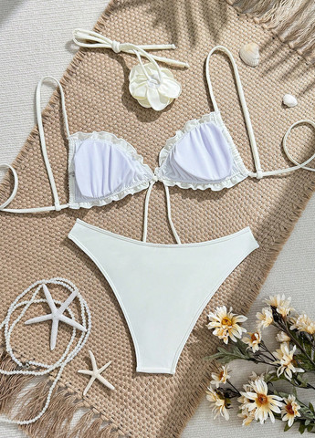 Білий демісезонний купальник (ліф, трусики) балконет, роздільний SHEIN