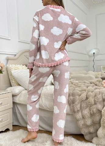 Комбинированная зимняя пижама (кофта, брюки) SHEIN