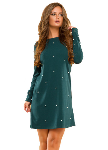 Бутылочное зеленое кэжуал платье а-силуэт Lady Style однотонное