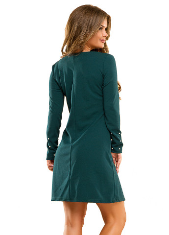 Бутылочное зеленое кэжуал платье а-силуэт Lady Style однотонное