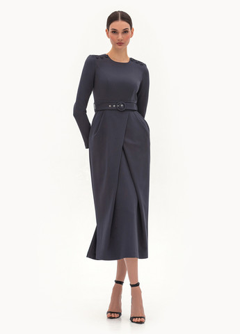 Серое деловое платье футляр BGL однотонное