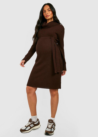 Темно-коричневое кэжуал платье для беременных платье-свитер Boohoo однотонное