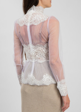 Белая белая блуза с ажурными вставками Dolce & Gabbana