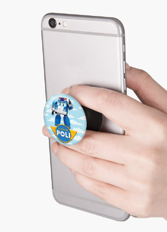Попсокет (Popsockets) держатель для смартфона Робокар Поли (Robocar Poli) (8754-1620) Черный MobiPrint (216836450)