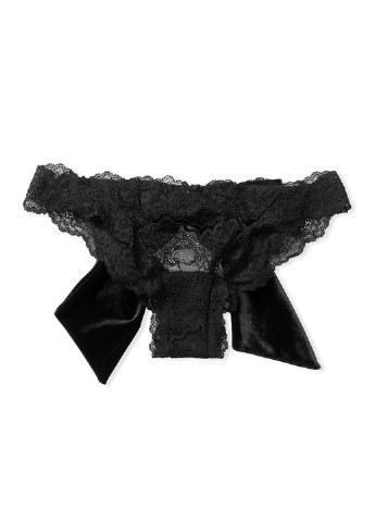Трусики Victoria's Secret с вырезом однотонные чёрные откровенные полиамид, кружево
