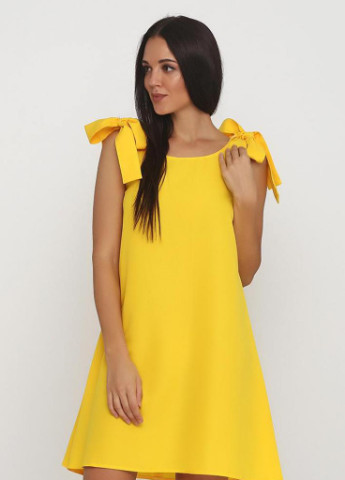 Желтое кэжуал легкое свободное платье-трапеция с бантами на плечах lucky жёлтый Podium однотонное