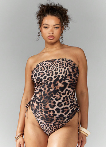 Коричневый летний купальник слитный, бандо SHEIN