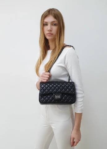 Стьобана сумка на ланцюжку чорна маленька шкіряна 1112 Fashion Сумка (226760518)