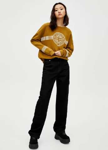 Горчичный світшот,темно-оливковий з принтом, Pull & Bear надпись (250021808)