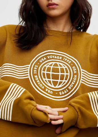 Горчичный світшот,темно-оливковий з принтом, Pull & Bear надпись (250021808)