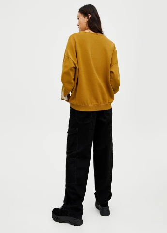 Горчичный світшот,темно-оливковий з принтом, Pull & Bear надпись (250021808)