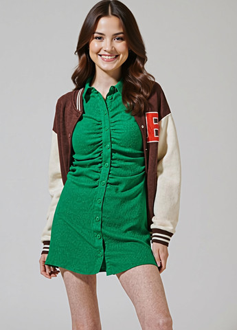 Зеленое кэжуал платье рубашка Sinsay однотонное