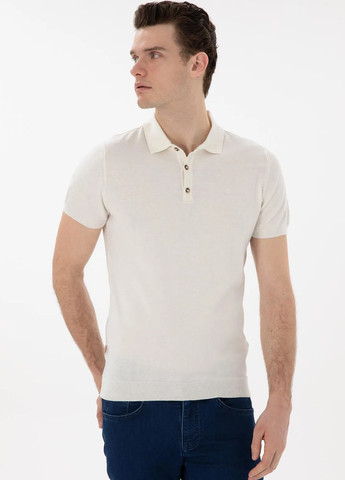 Кремовая футболка-поло для мужчин Pierre Cardin однотонная