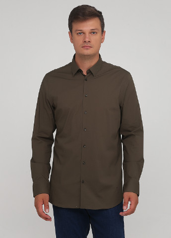 Оливковковая (хаки) кэжуал рубашка однотонная C&A