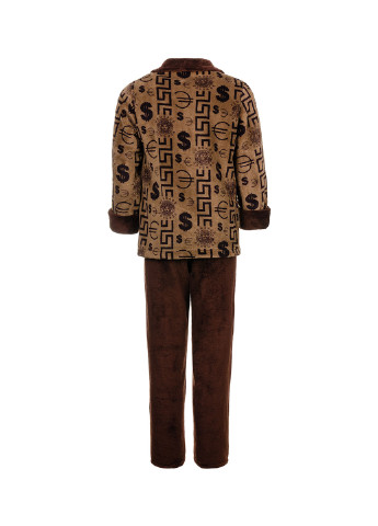 Пижама (толстовка, брюки) Elegans абстрактная коричневая домашняя хлопок, полиэстер