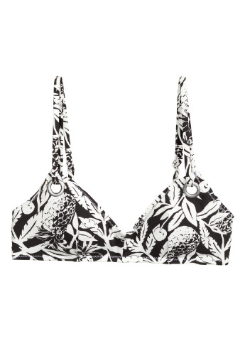 Купальный лиф H&M цветочный чёрно-белого пляжный полиамид, эластан