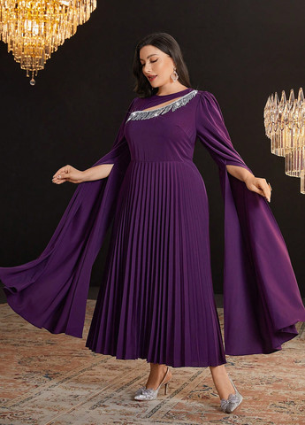 Фіолетова вечірня сукня а-силует, плісована SHEIN однотонна