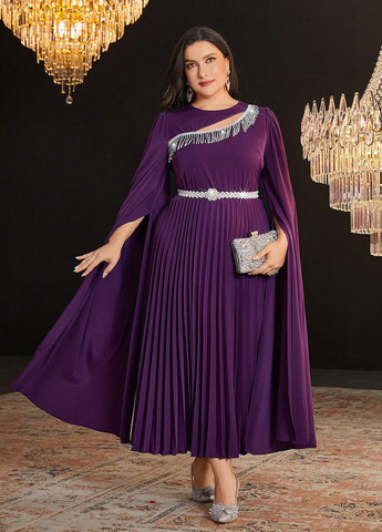 Фіолетова вечірня сукня а-силует, плісована SHEIN однотонна
