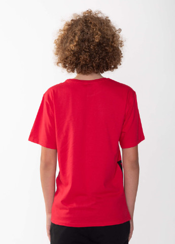 Красная демисезонная красная футболка с принтами bad mistake для мальчика . Reporter Young